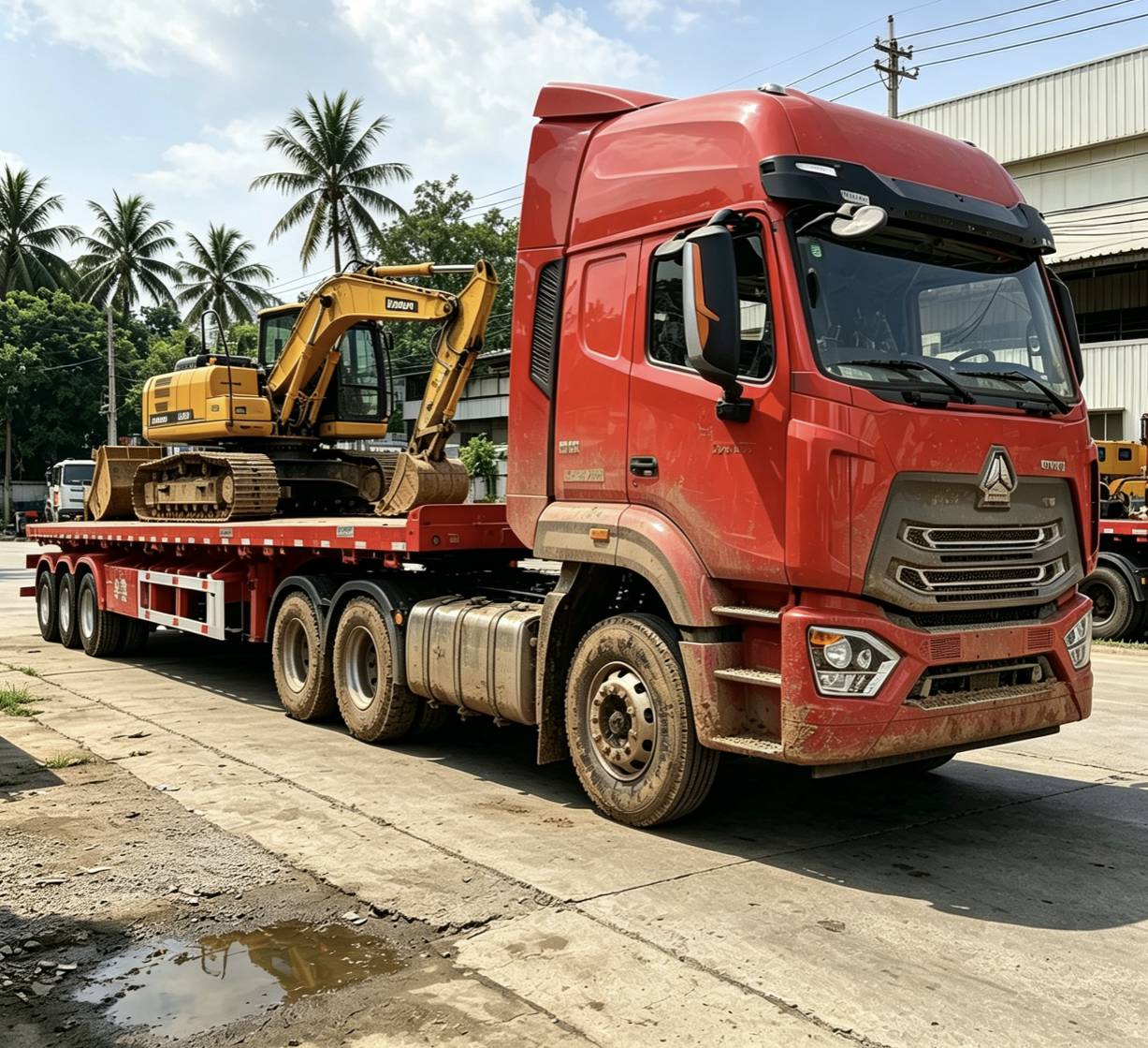 Application of Hualu flatbed semi-trailer in the transportation of construction machinery in Southeast Asia and Thailand